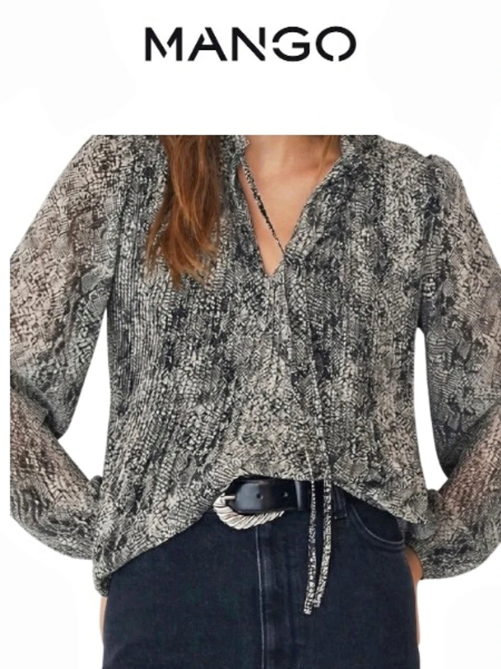 Mango Ruffle Blouse With Snake Print